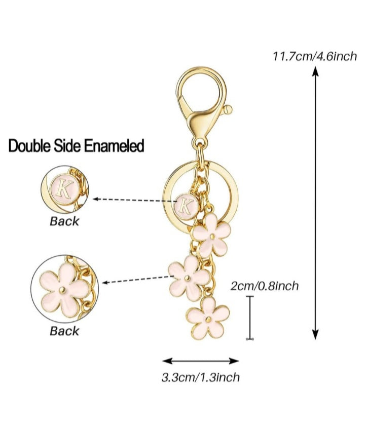 Flower Keychains for Handbag Pendant Alphabet KeyRing