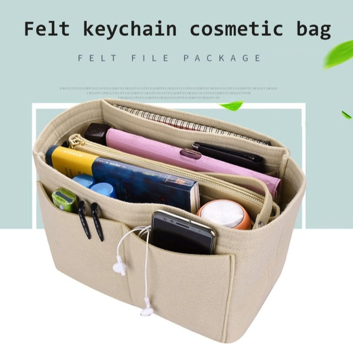 Felt Bag Storage Tote Bag, Lined With Multiple Pockets Storage Tote Bag