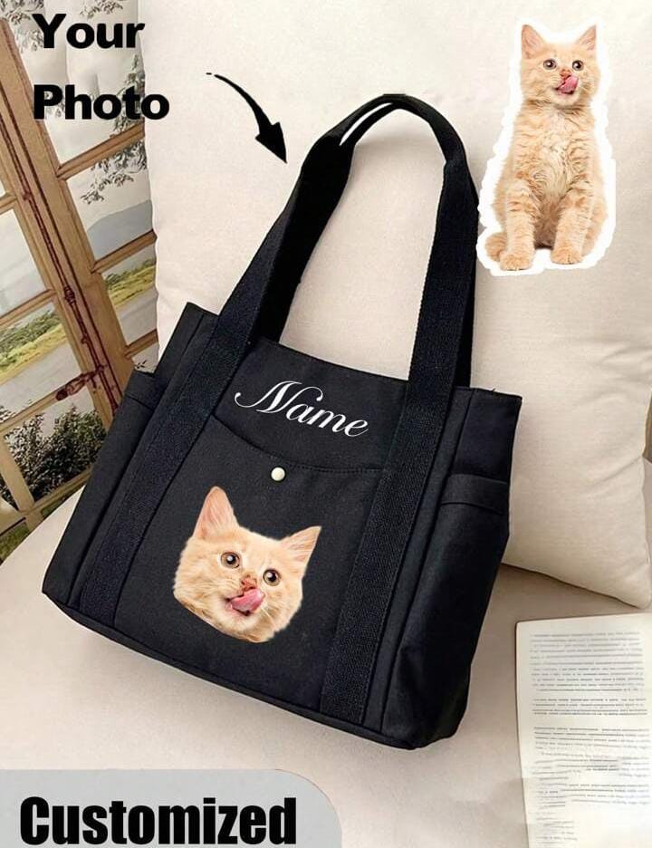 Personalized Pet Photo And Name Tote Bag