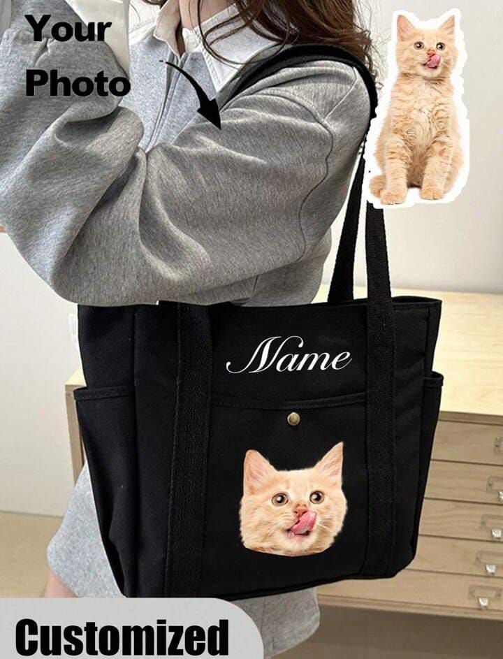 Personalized Pet Photo And Name Tote Bag