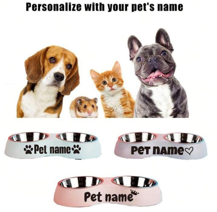 Personalized Integrated Bevel Bowl Pet Bowl, Double Bowl With Custom Name
