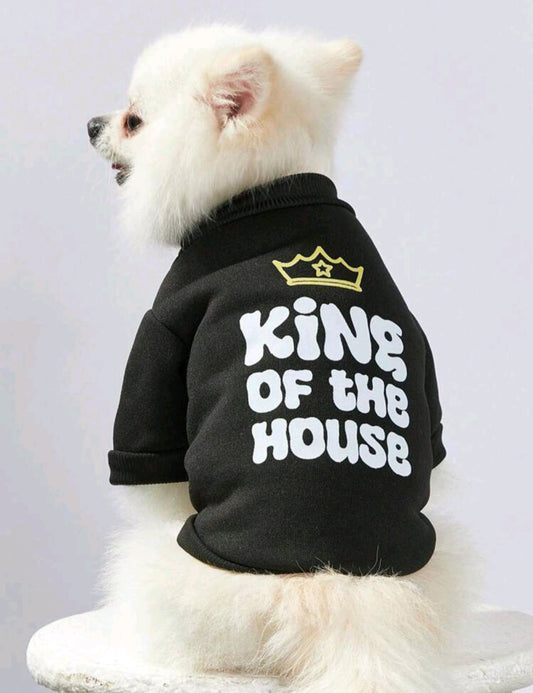 Debiesn Artist Retro Street 1pc Black Crown & Letter Print Pet Pattern Pullover Sweatshirt