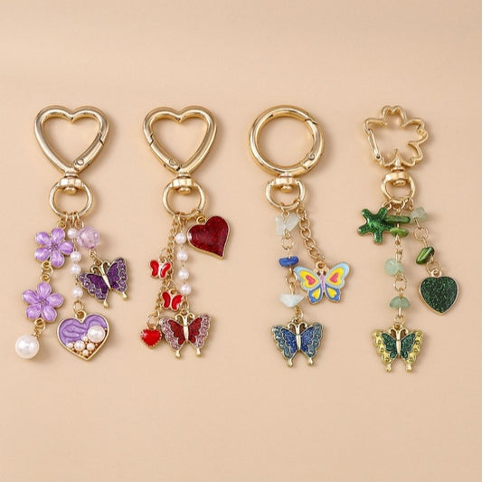 4pcs Butterfly Keychains for Women,Cute Bag Charm Heart Pendant Decor