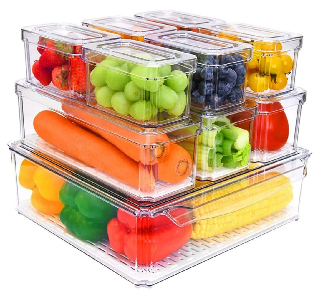 10pc Fridge Organizer Stackable Refrigerator Bins Fruit Container with Lid