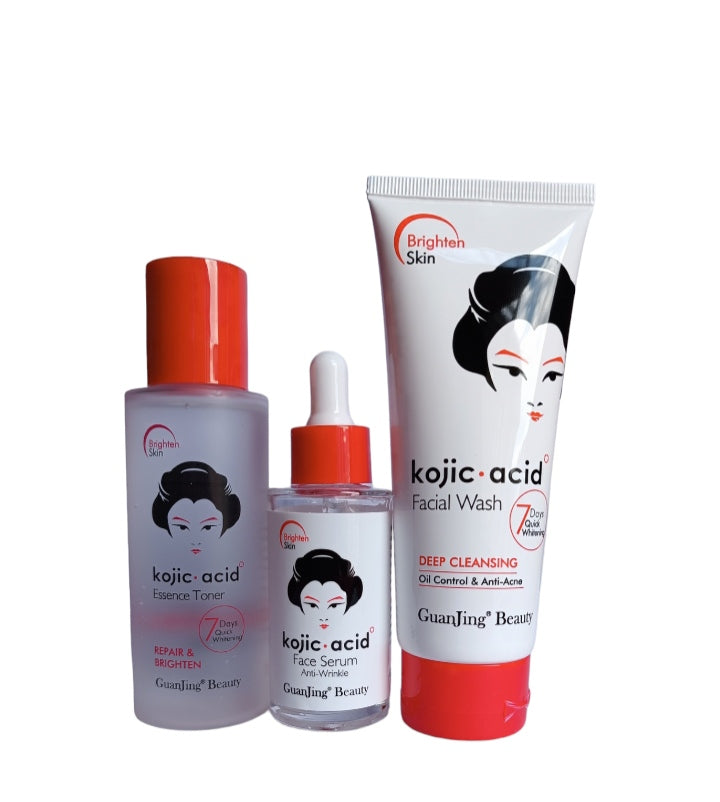 Kojic Acid Face Wash, Toner & Face Serum Complete Brightening Routine Combo