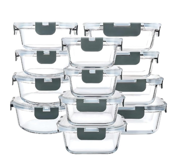 12-Piece Glass Food Storage Containers Set With Airtight Lids