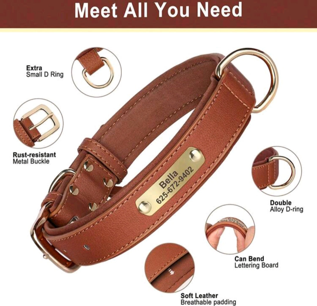 Solid Color Leather Anti-Rust Soft Laser Engraved Customized Pet Collar