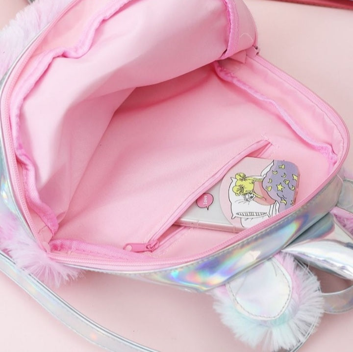 Kids Furry Unicorn Backpack - Pink