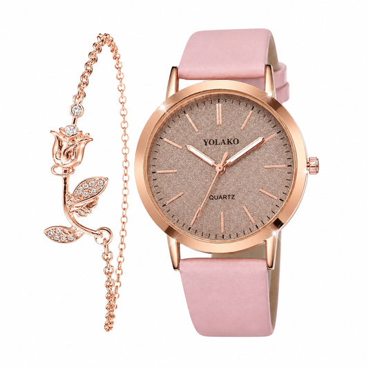 Elegant Gold-Toned Heart Gem Jewelry and Watch Set