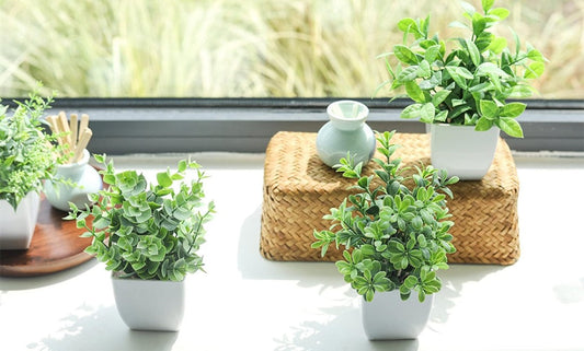TopikaHome - Mini Artificial Greenery Potted Plants - 4 Pack for Home Decor
