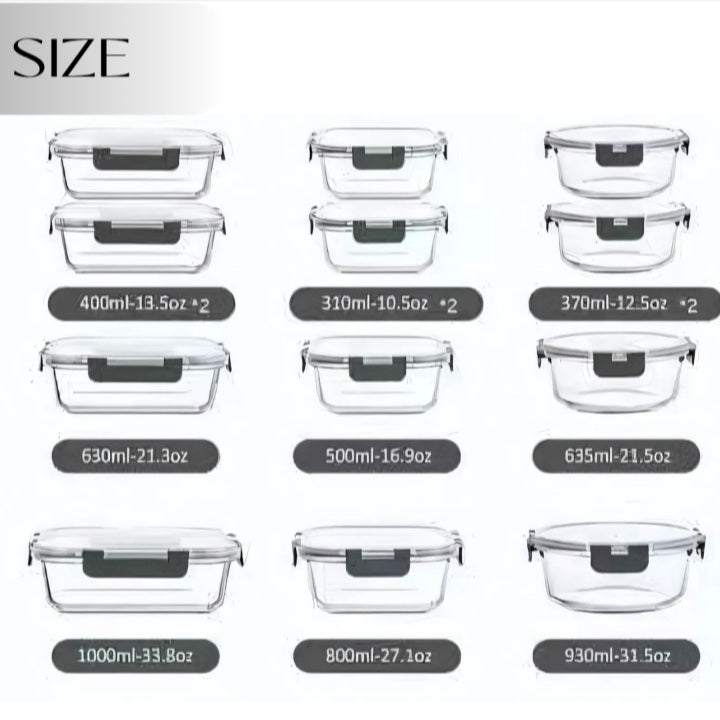 12-Piece Glass Food Storage Containers Set With Airtight Lids