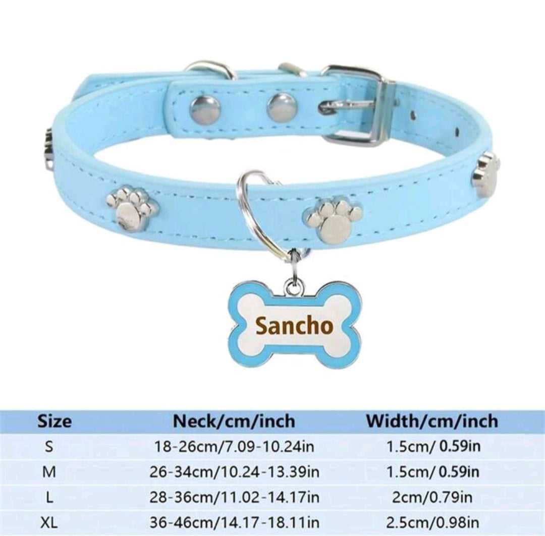 Customized Leather Dog Collar With Bone-Shaped Pet Tag