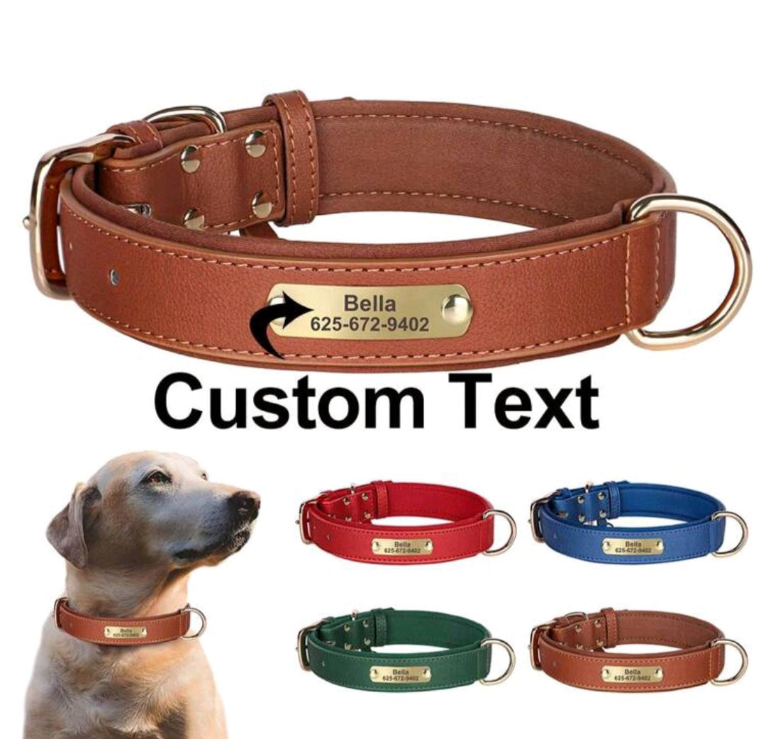 Solid Color Leather Anti-Rust Soft Laser Engraved Customized Pet Collar