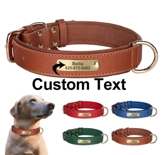 Solid Color Leather Anti-Rust Soft Laser Engraved Customized Pet Collar