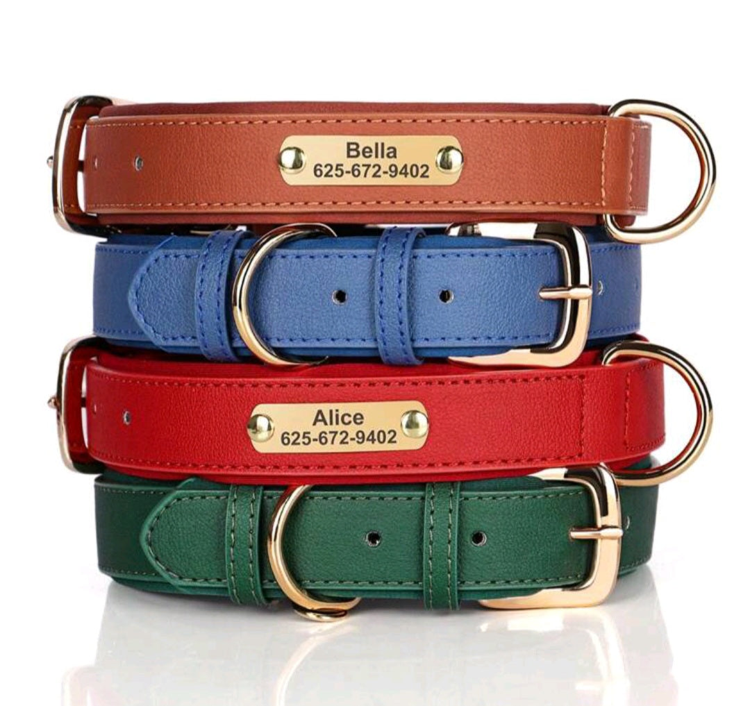 Solid Color Leather Anti-Rust Soft Laser Engraved Customized Pet Collar