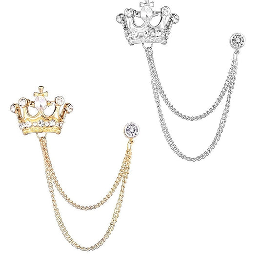 Men's Crown Hanging Chain Brooch, Vintage Breastpin Wedding Brooch Pin