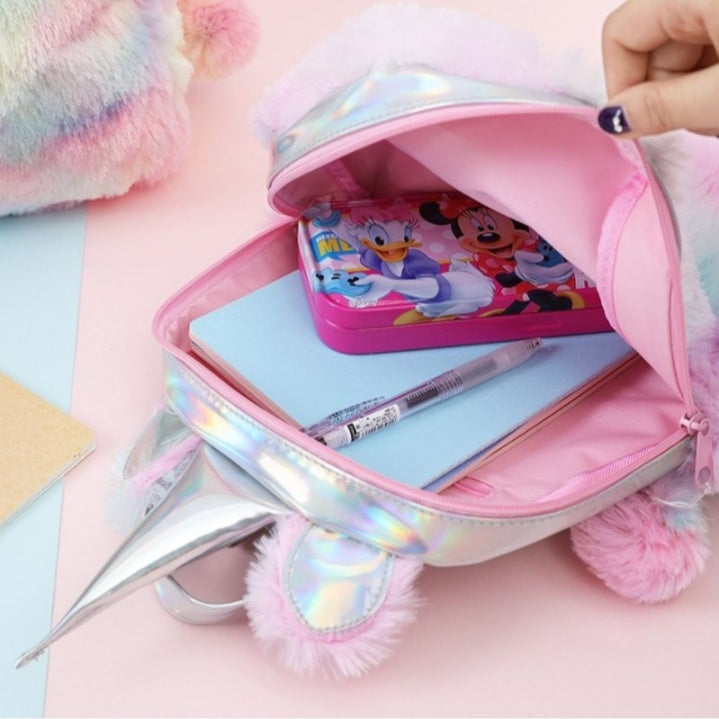 Kids Furry Unicorn Backpack - Pink