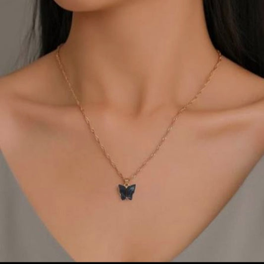 Black Butterfly Pendant Necklace