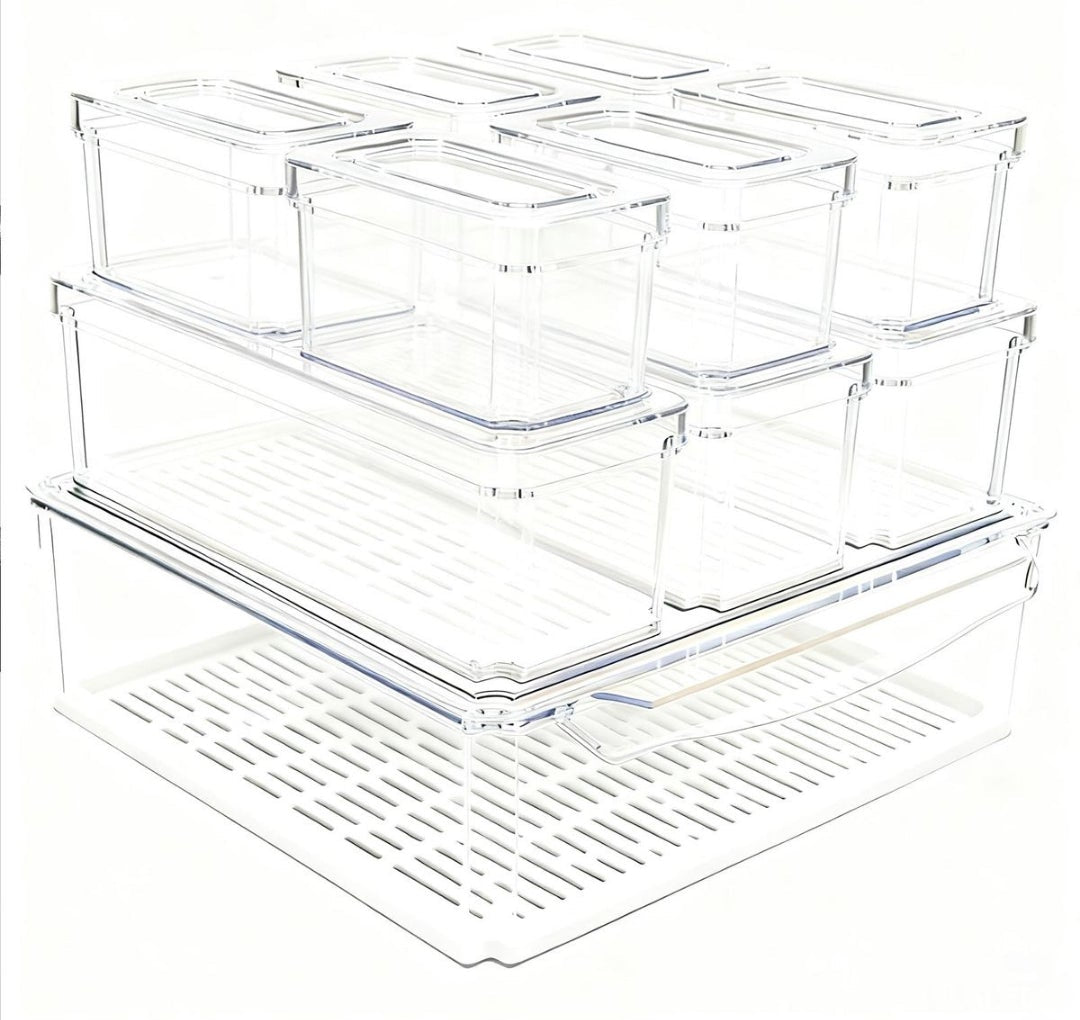 10pc Fridge Organizer Stackable Refrigerator Bins Fruit Container with Lid
