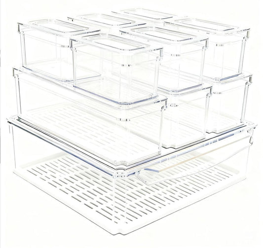 10pc Fridge Organizer Stackable Refrigerator Bins Fruit Container with Lid