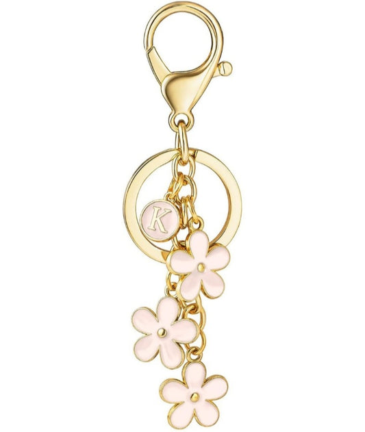 Flower Keychains for Handbag Pendant Alphabet KeyRing