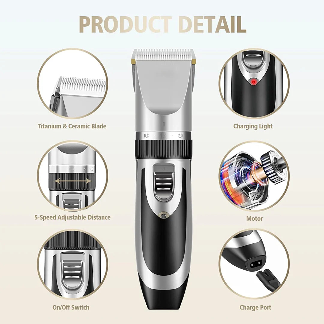 Dog Clipper Set Professional Pet Grooming Kit Low Noise & Rechargeable