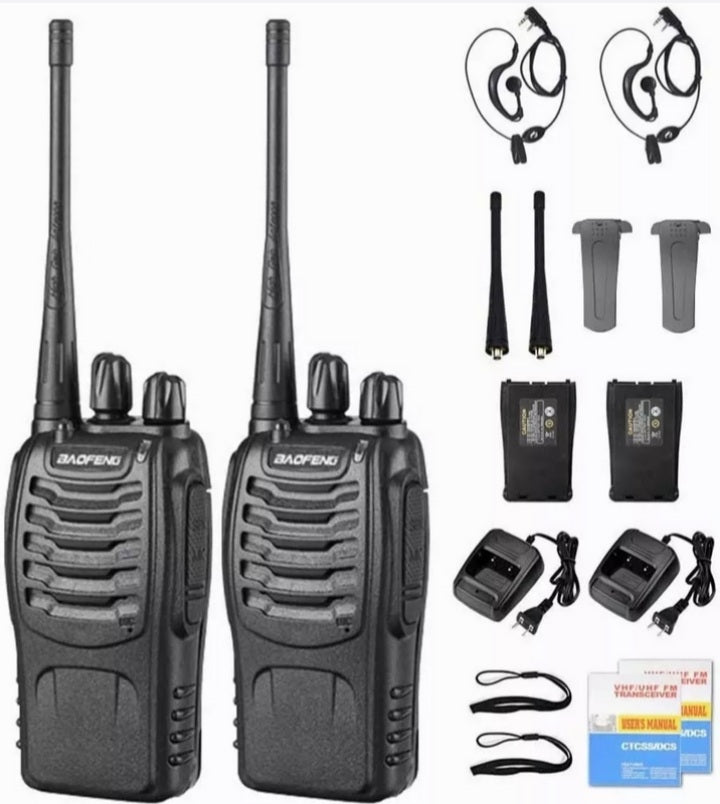 Long Range Walkie Talkies with Earpiece and LED Flashlight 2 Pack Black