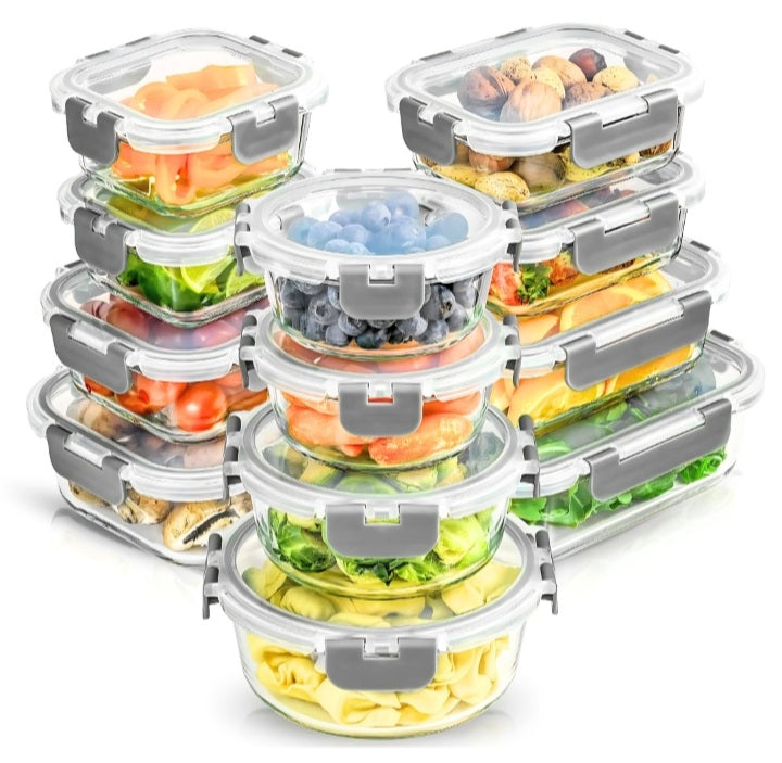 12-Piece Glass Food Storage Containers Set With Airtight Lids