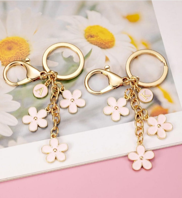 Flower Keychains for Handbag Pendant Alphabet KeyRing