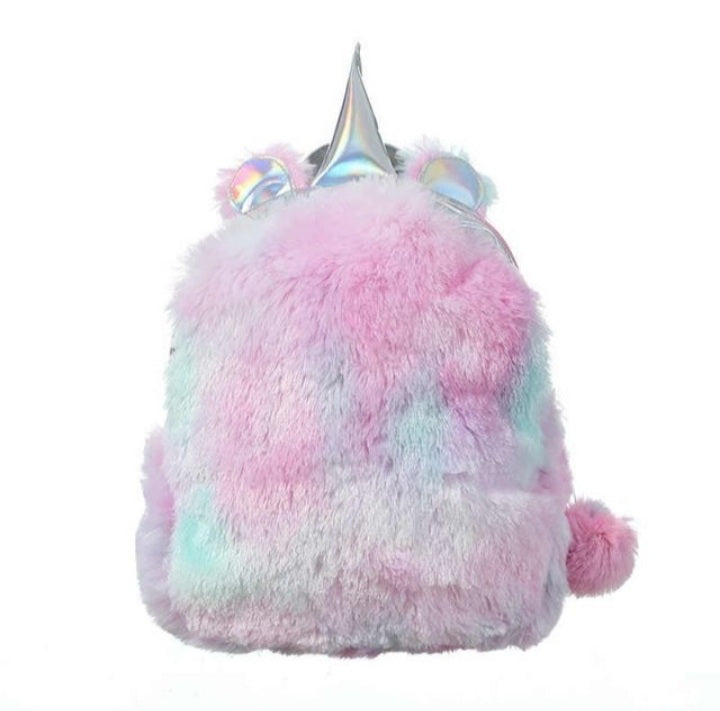 Kids Furry Unicorn Backpack - Pink